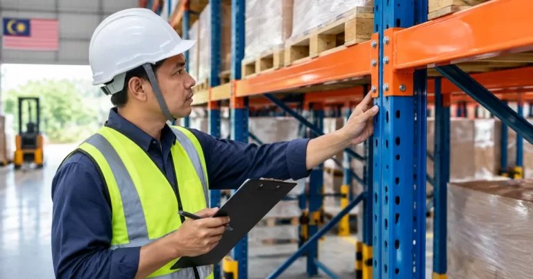 Safety inspection of an industrial shelving system in a warehouse