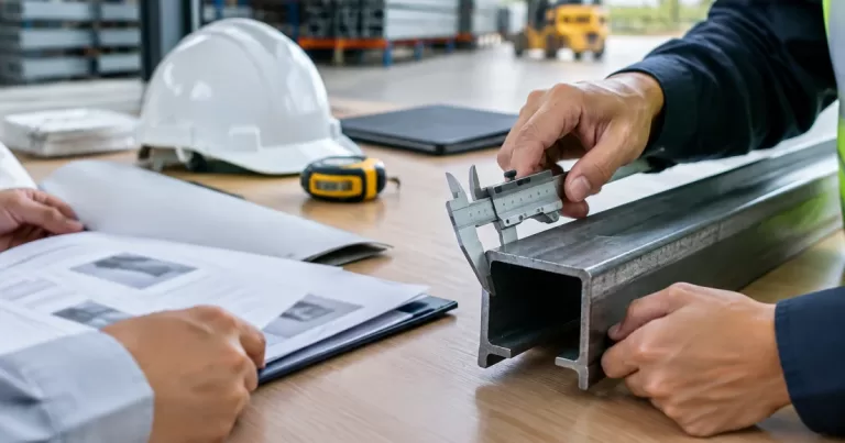 Procurement evaluation of a racking quotation using a steel sample and calipers